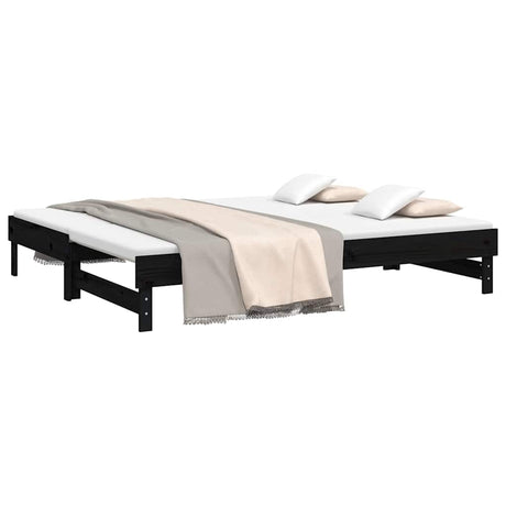 Vidaxl slaapbank uitschuifbaar massief grenenhout zwart 2x(100x200) cm