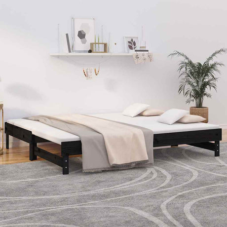 Vidaxl slaapbank uitschuifbaar massief grenenhout zwart 2x(100x200) cm