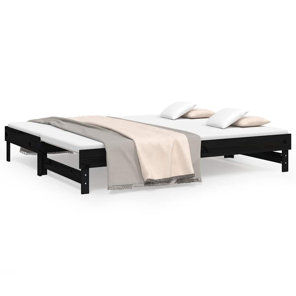 Vidaxl slaapbank uitschuifbaar 2x(80x200) cm massief grenenhout zwart