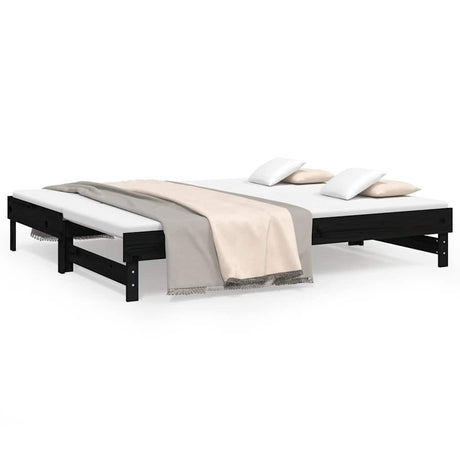 Vidaxl slaapbank uitschuifbaar 2x(80x200) cm massief grenenhout zwart