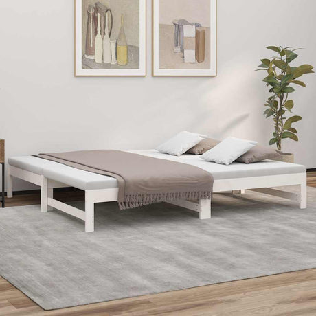 Vidaxl slaapbank uitschuifbaar massief grenenhout wit 2x(75x190) cm