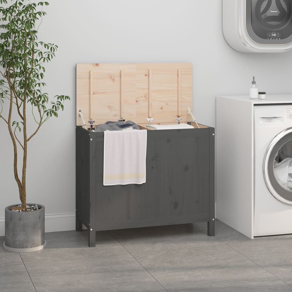 Vidaxx Wäschekorb 88,5x44x76 cm massives Kiefernholz grau