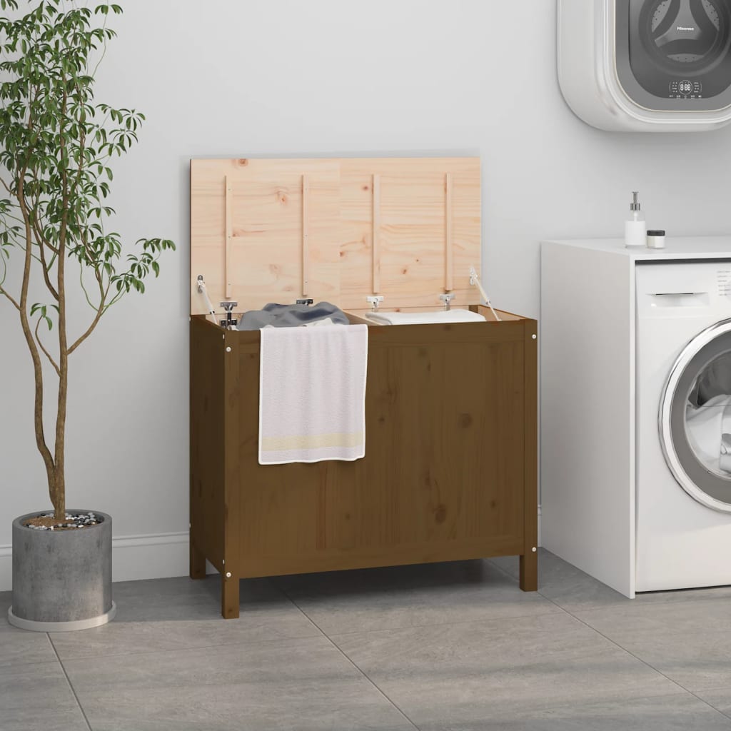 Vidaxx Wäschekorb 88,5x44x76 cm massives Kiefernholz honigbraun