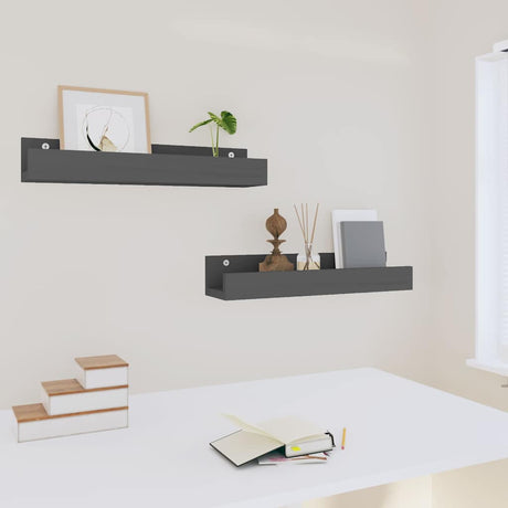Vidaxl wandschappen 2 st 50x12x9 cm massief grenenhout grijs