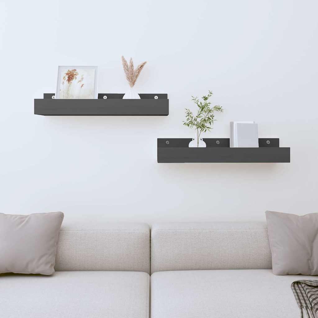 Vidaxl wandschappen 2 st 50x12x9 cm massief grenenhout grijs