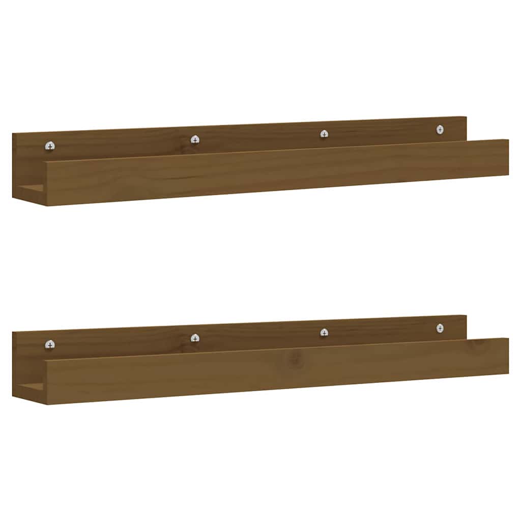 Vidaxl wandschappen 2 st 80x12x9 cm massief grenenhout honingbruin