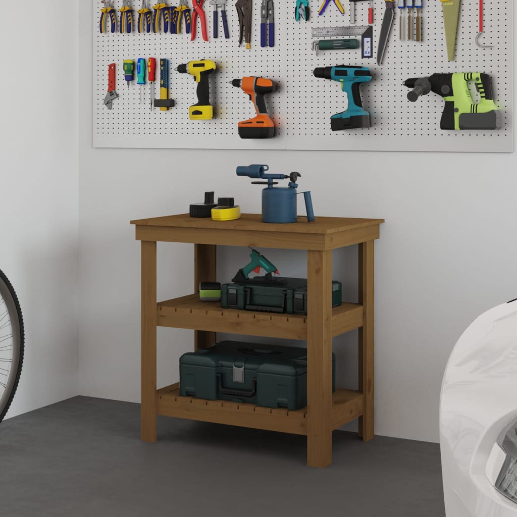 Vidaxx Werkbank 78,5x50x80 cm massives Kiefernholz honigbraun