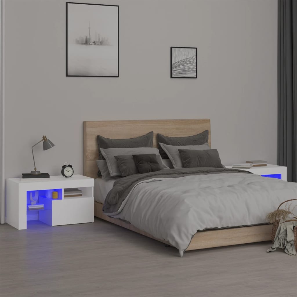 Vidaxl nachtkastjes 2 st led-verlichting 70x36,5x40 cm wit