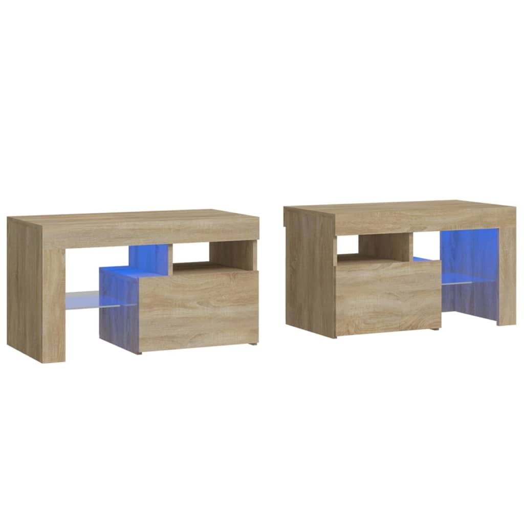 Vidaxl nachtkastjes 2 st led-verlichting 70x36,5x40 cm sonoma eiken