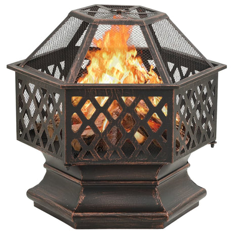 VidaXL Feuerstelle mit Schürhaken rustikal xxl 62x54x56 cm Stahl