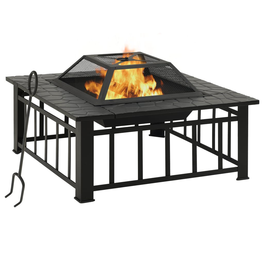 VidaXL Feuerstelle mit Schürhaken XXL 79x79x46,5 Stahl