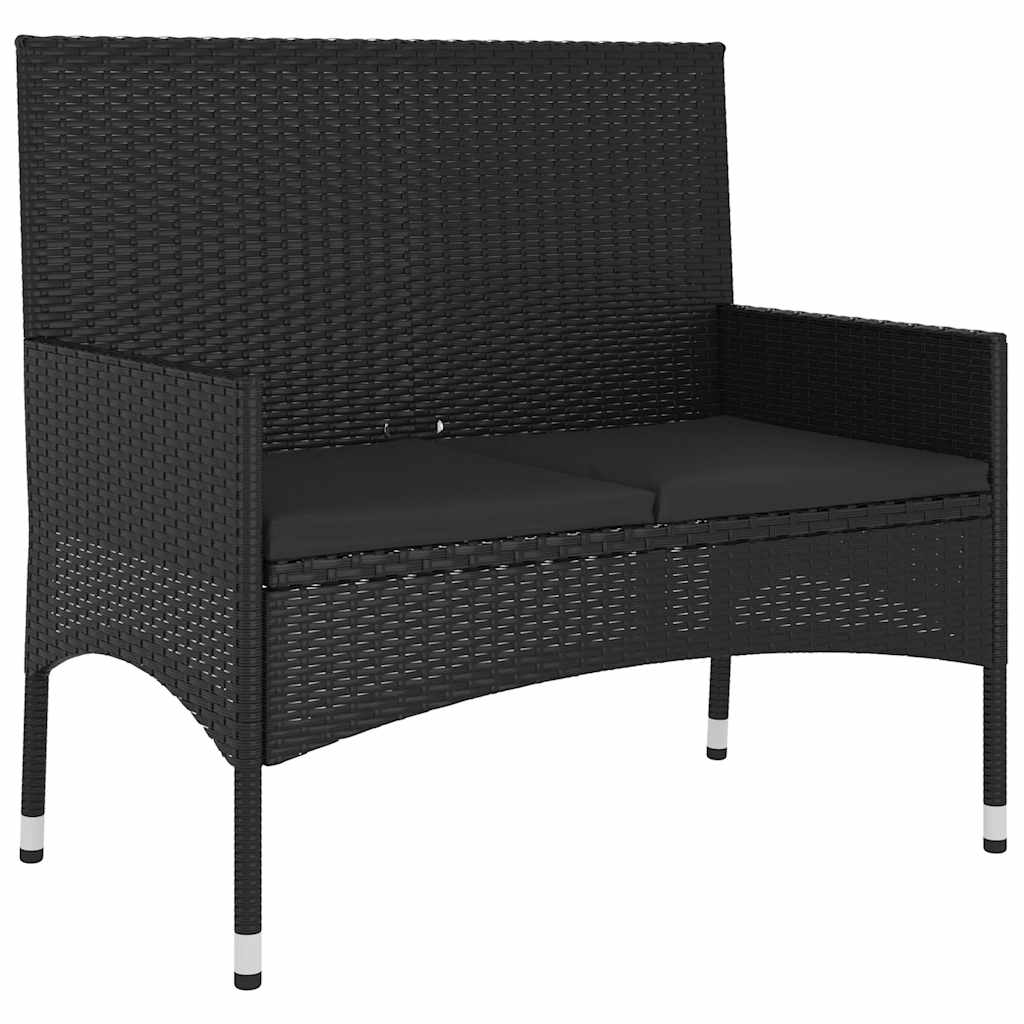 Vidaxl tuinbank 2-zits met kussens poly rattan zwart