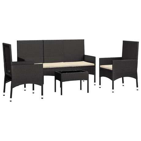 Vidaxl 4-delige loungeset met kussens poly rattan zwart