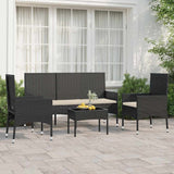 Vidaxl 4-delige loungeset met kussens poly rattan zwart