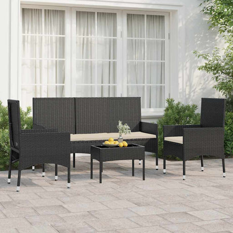 Vidaxl 4-delige loungeset met kussens poly rattan zwart