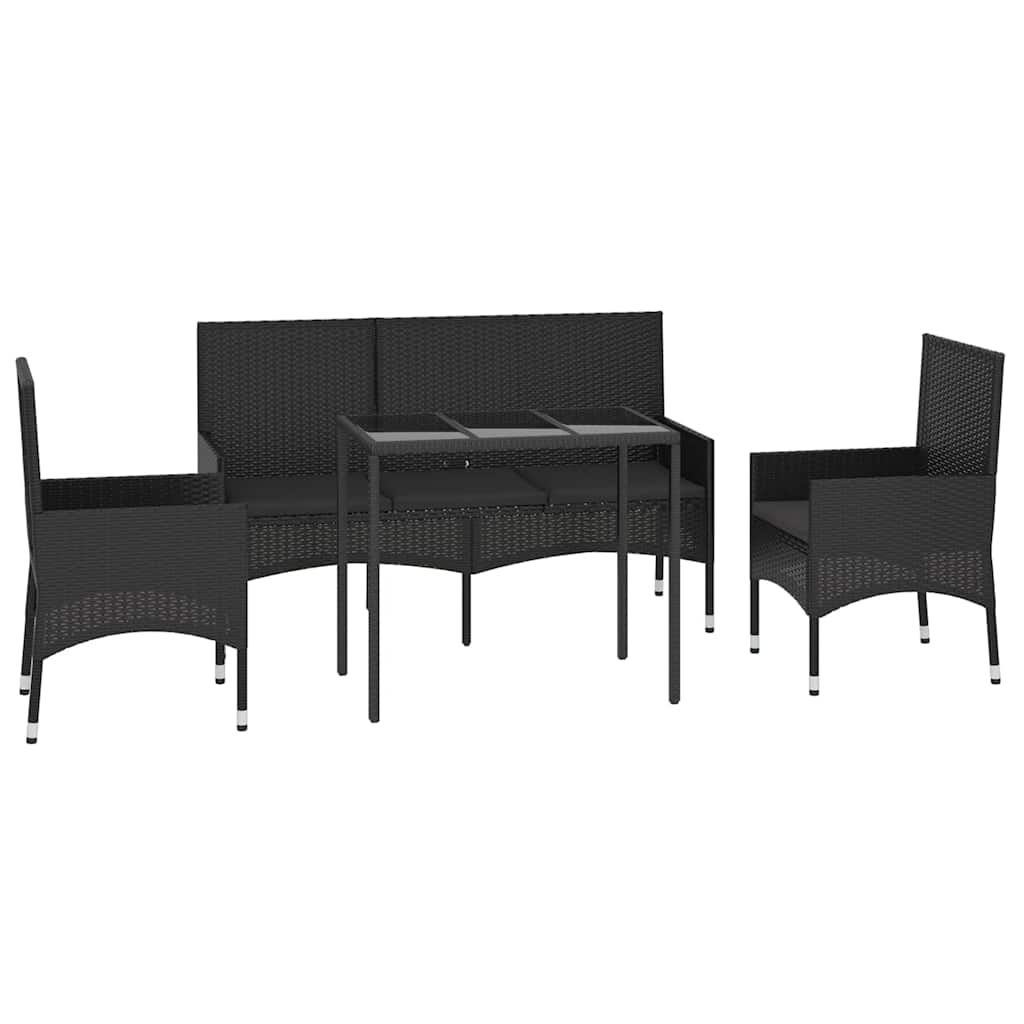 Vidaxl 4-delige loungeset met kussens poly rattan zwart