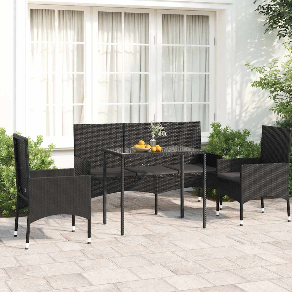 Vidaxl 4-delige loungeset met kussens poly rattan zwart
