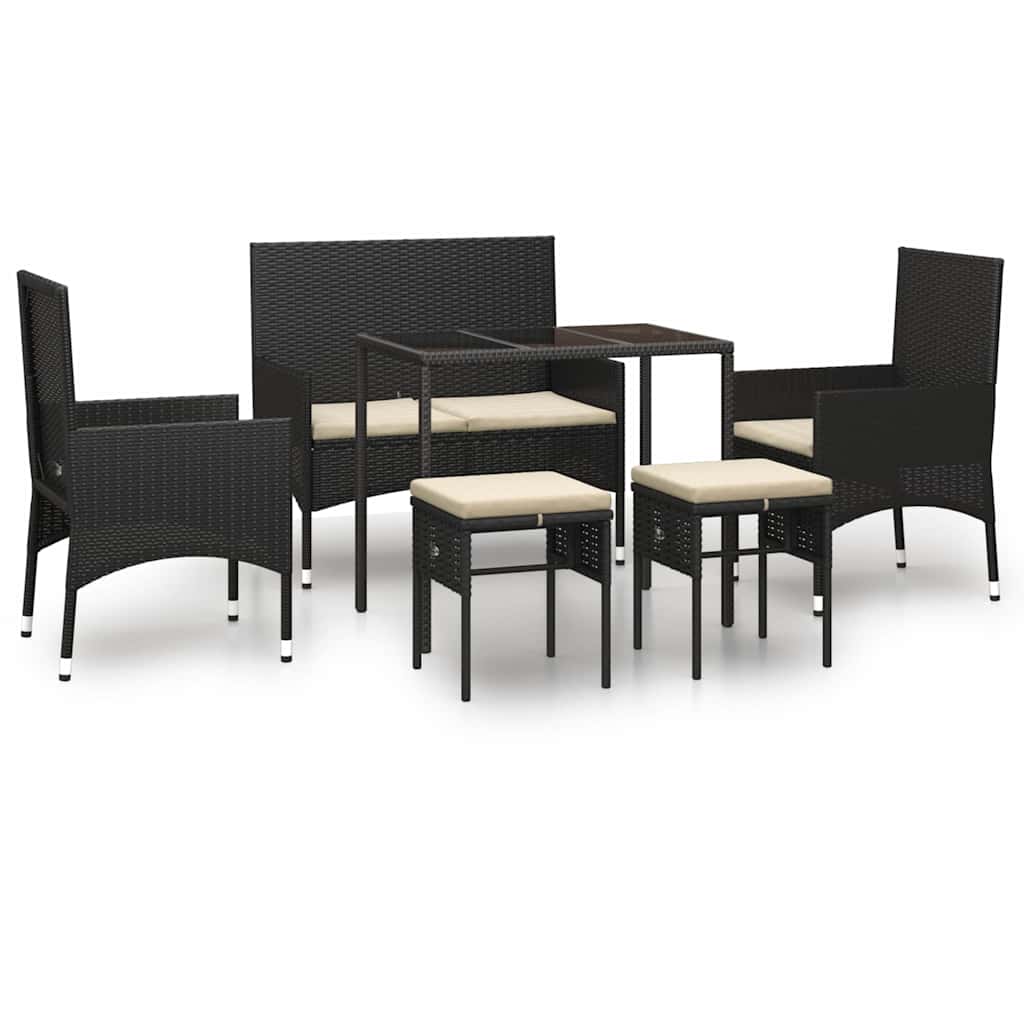 Vidaxl 6-delige loungeset met kussens poly rattan zwart