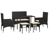 Vidaxl 6-delige loungeset met kussens poly rattan zwart