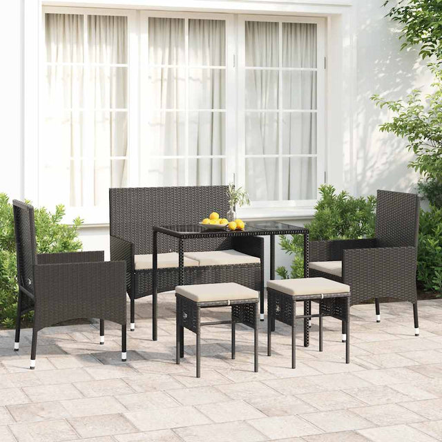 Vidaxl 6-delige loungeset met kussens poly rattan zwart