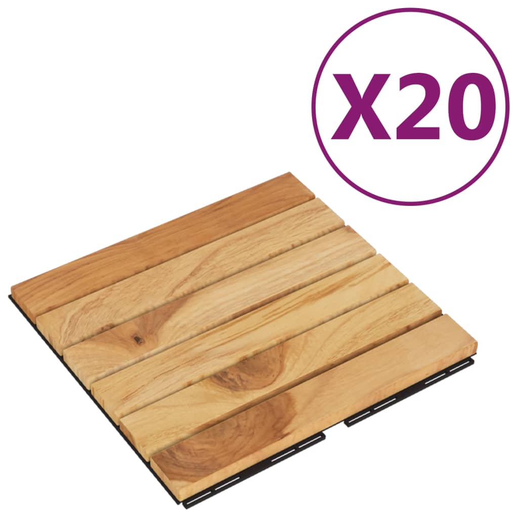 VidaXL Terrassenfliesen 20 Stück 30x30 cm massives Teakholz mit vertikalem Muster