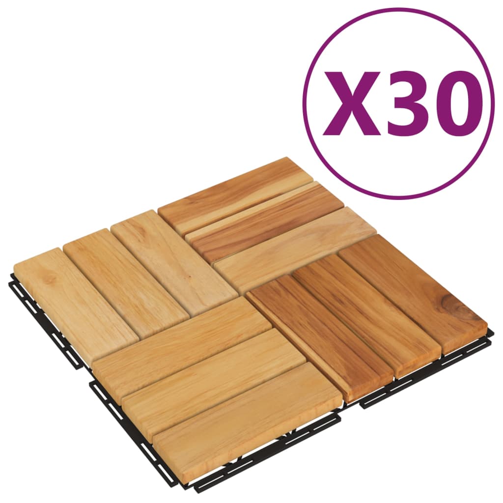 VidaXL Terrassenfliesen 30 Stück 30x30 cm massives Teakholz