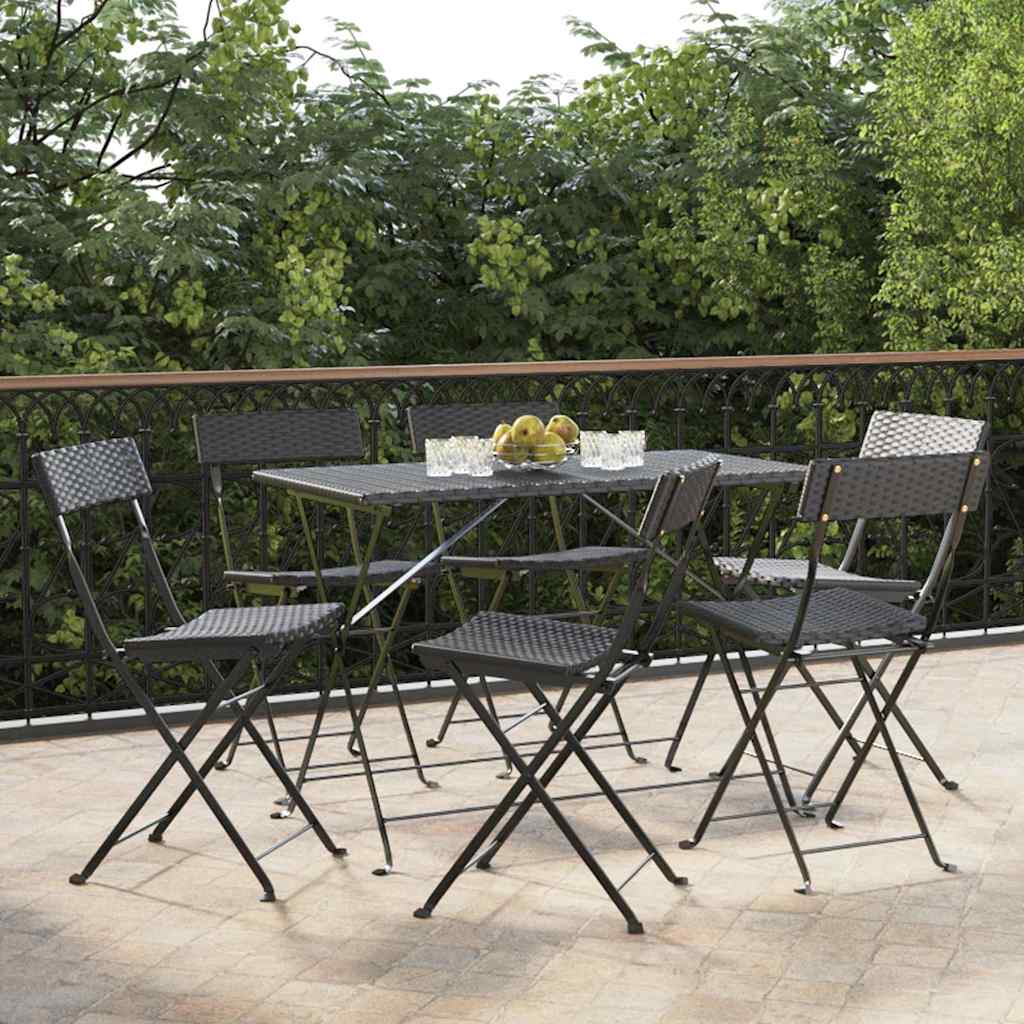 Vidaxl opklapbare stoelen, 6 stuks, zwart, van polyrotan en staal.