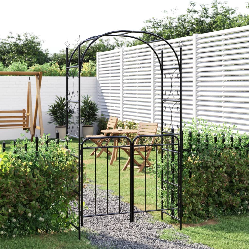 VidaXL Gartenbogen mit Tor 108x45x235 cm schwarzer Stahl