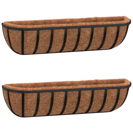 Vidaxx Wandpflanzgefäße 2 Stück mit Kokosfaser 76x21x16 cm Stahl schwarz