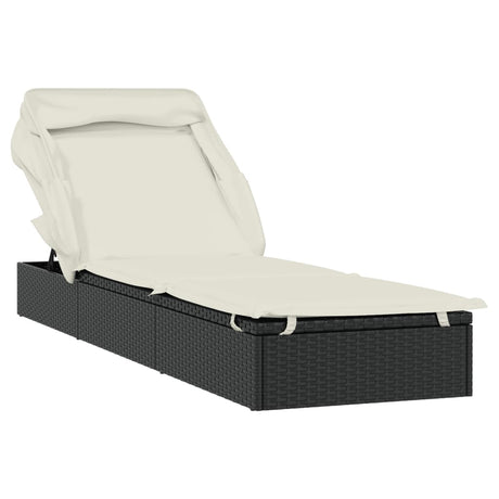 Vidaxl ligbed met inklapbaar dak 213x63x97 cm poly rattan zwart