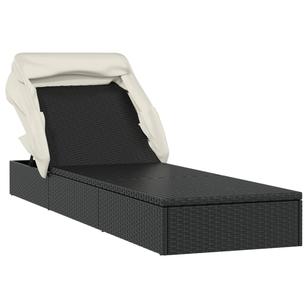 Vidaxl ligbed met inklapbaar dak 213x63x97 cm poly rattan zwart