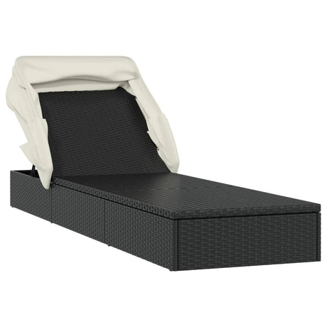 Vidaxl ligbed met inklapbaar dak 213x63x97 cm poly rattan zwart
