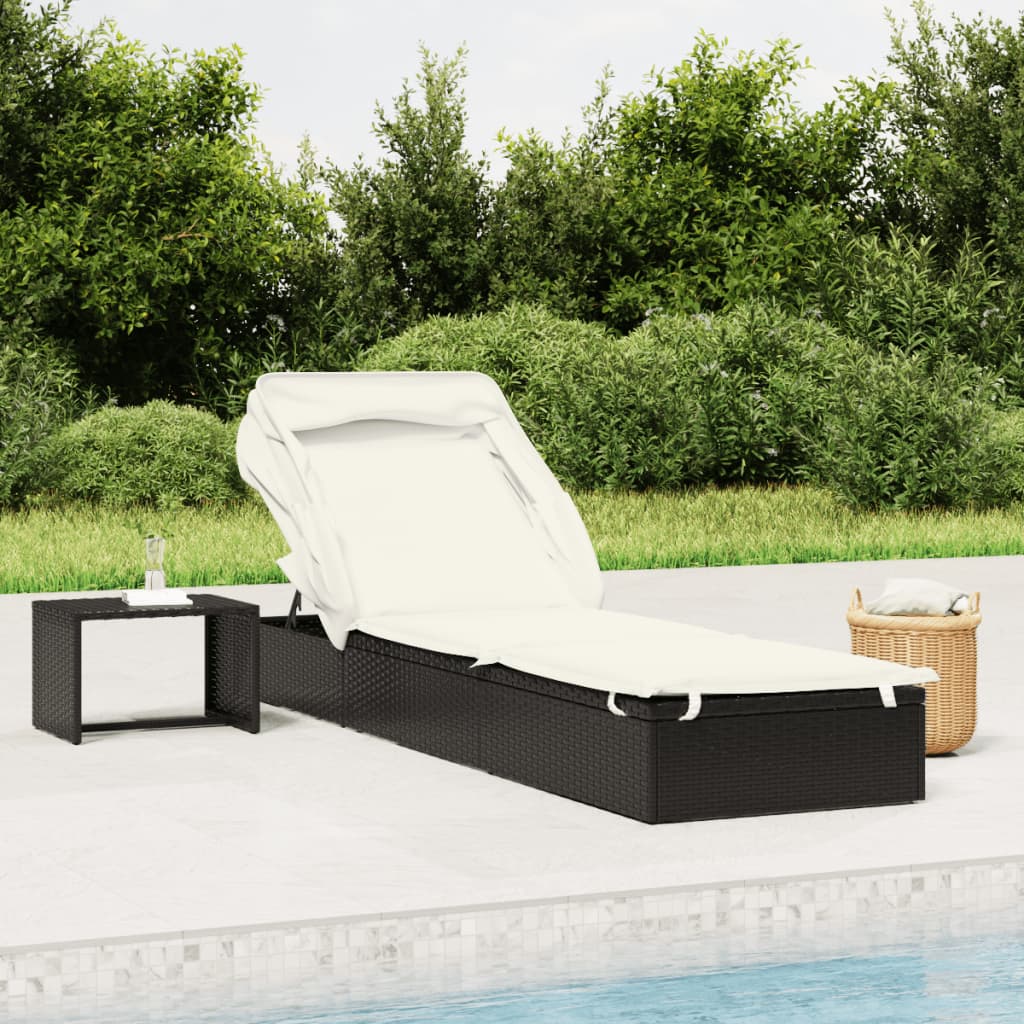Vidaxl ligbed met inklapbaar dak 213x63x97 cm poly rattan zwart