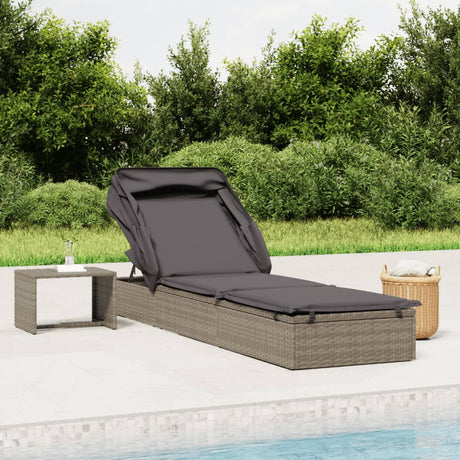 Vidaxl ligbed met inklapbaar dak 213x63x97 cm poly rattan grijs
