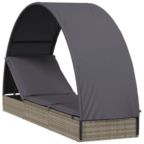 Vidaxl ligbed met rond dak 211x57x140 cm poly rattan grijs
