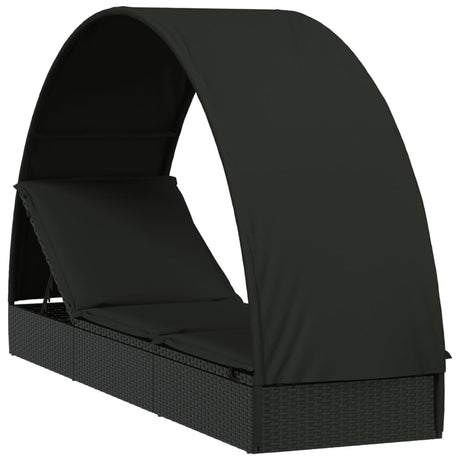 Vidaxl ligbed met rond dak 211x57x140 cm poly rattan zwart