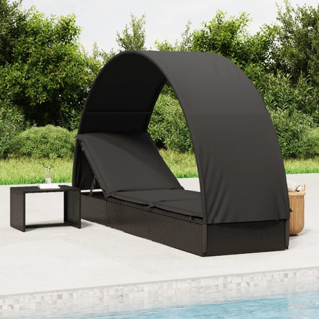 Vidaxl ligbed met rond dak 211x57x140 cm poly rattan zwart