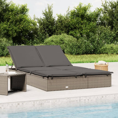 Vidaxl ligbed met kussens 2-persoons poly rattan grijs