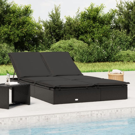 Vidaxl ligbed met kussens 2-persoons poly rattan zwart
