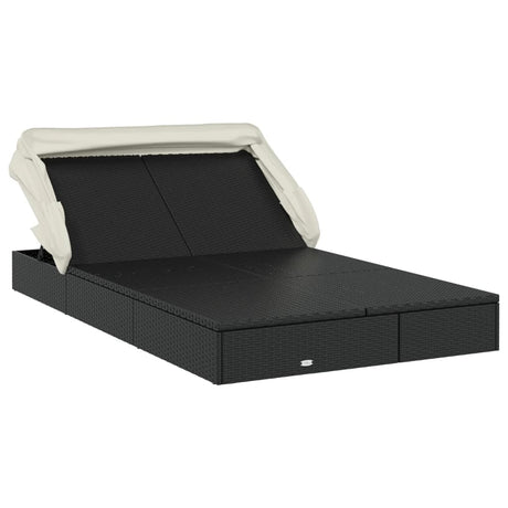 Vidaxl ligbed 2-persoons met dak 213x118x97 cm poly rattan zwart
