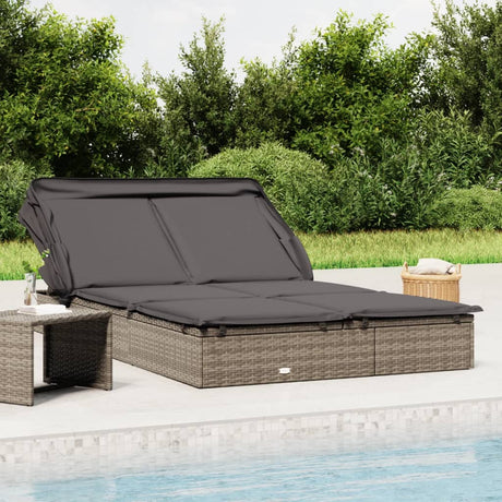 Vidaxl ligbed 2-persoons met dak 213x118x97 cm poly rattan grijs
