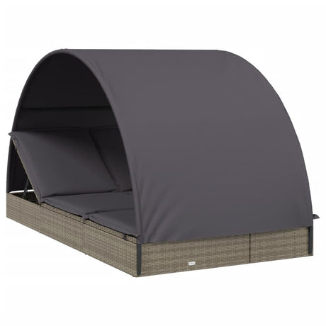 Vidaxl ligbed 2-persoons met rond dak 211x112x140 cm poly rattan grijs