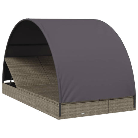 Vidaxl ligbed 2-persoons met rond dak 211x112x140 cm poly rattan grijs
