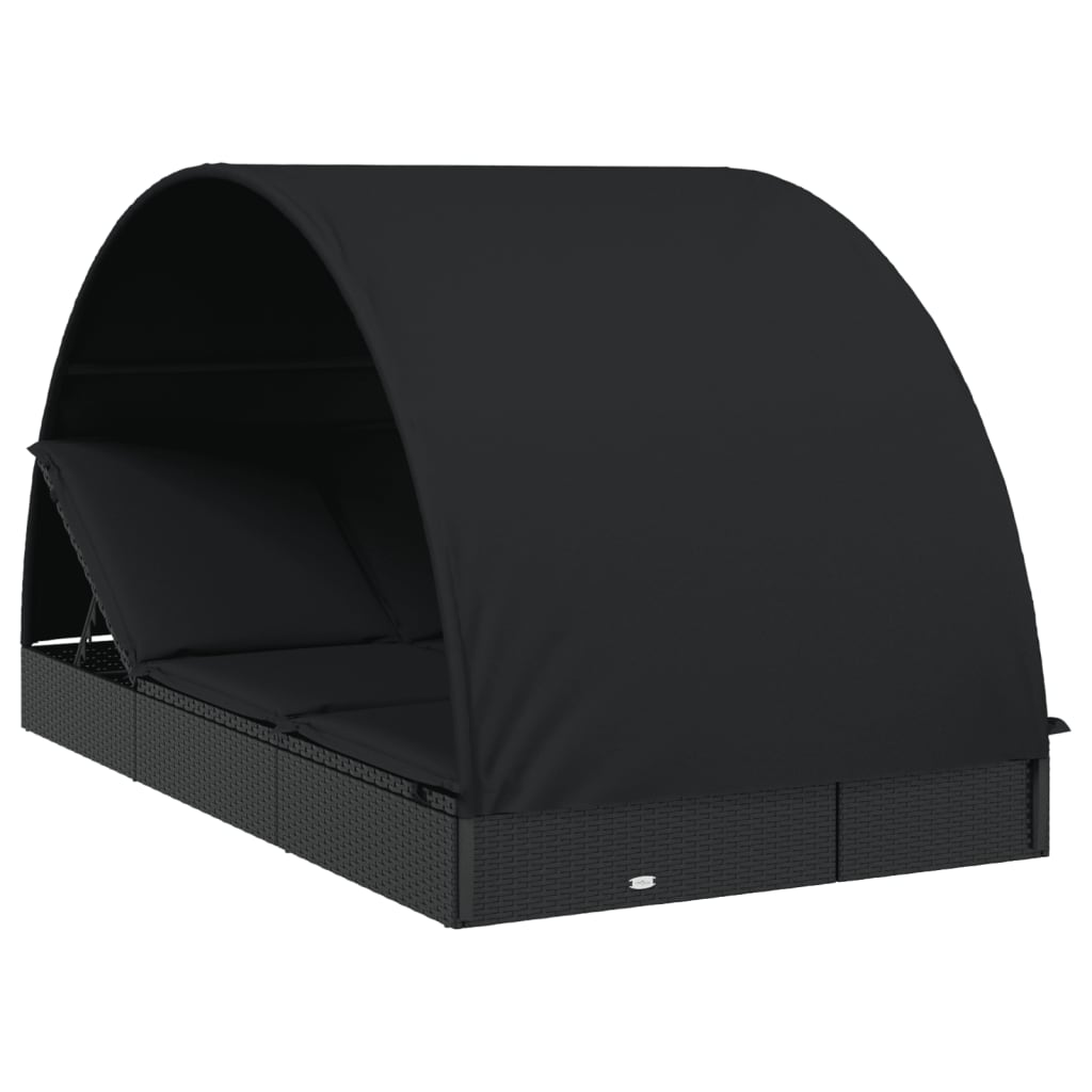 Vidaxl ligbed 2-persoons met rond dak 211x112x140 cm poly rattan zwart