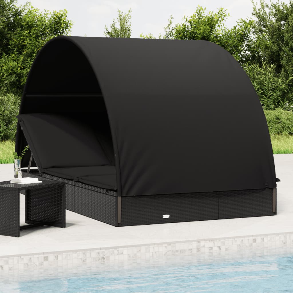 Vidaxl ligbed 2-persoons met rond dak 211x112x140 cm poly rattan zwart