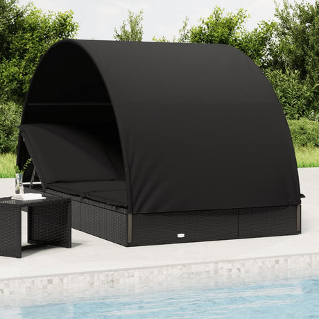 Vidaxl ligbed 2-persoons met rond dak 211x112x140 cm poly rattan zwart