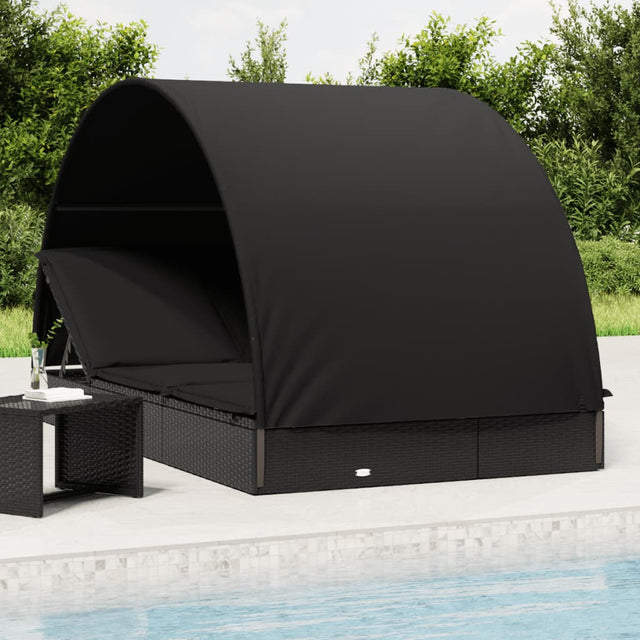 Vidaxl ligbed 2-persoons met rond dak 211x112x140 cm poly rattan zwart