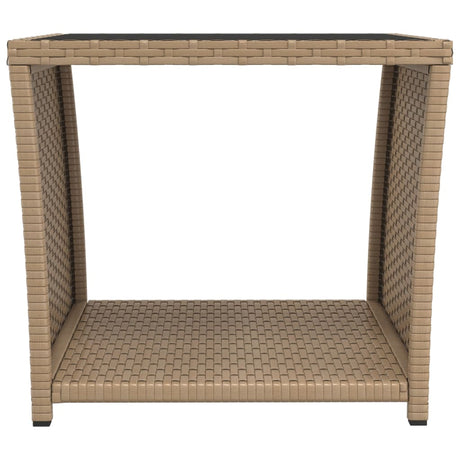 Vidaxl salontafel met glazen blad poly rattan en gehard glas beige