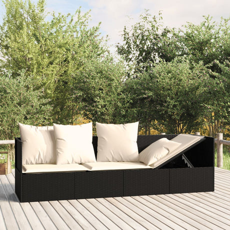 Vidaxl loungebed met kussens poly rattan zwart