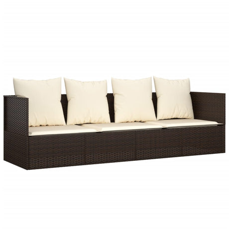 Vidaxl loungebed met kussens poly rattan bruin